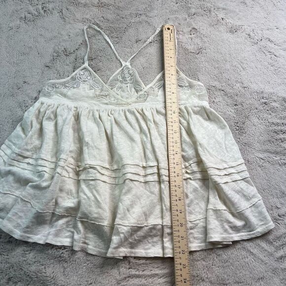 Free People White Tank Top Lace Floral Womens Size Small Linen Blend Babydoll - Picture 7 of 10